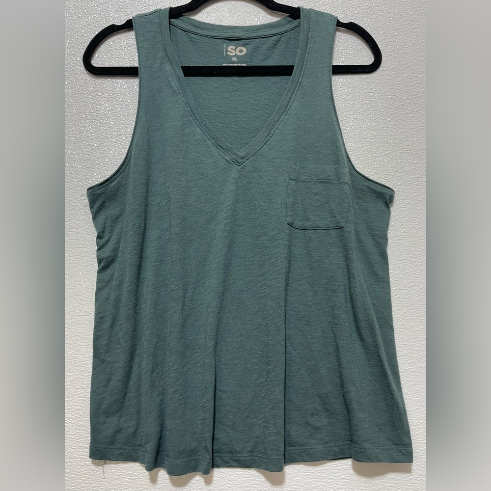3/$10 SO V-Neck Tank Top with Chest Pocket - Sage Green